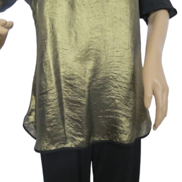 Bisou Bisou Michelle Bohbot Gold and Black Color Block Blouse - Picture 3 of 7
